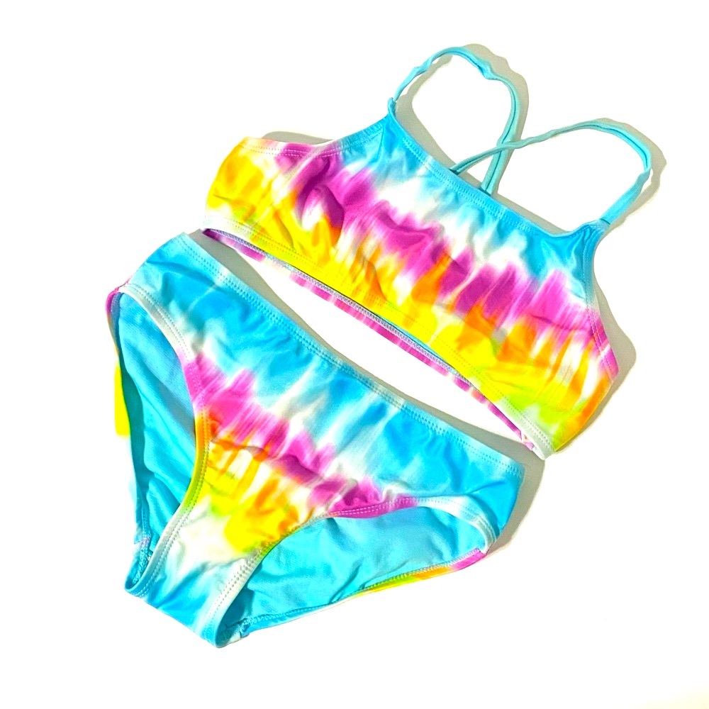 Girls Tie Dye Bikini Swimsuit / Size 10 / 2 piece Rainbow
